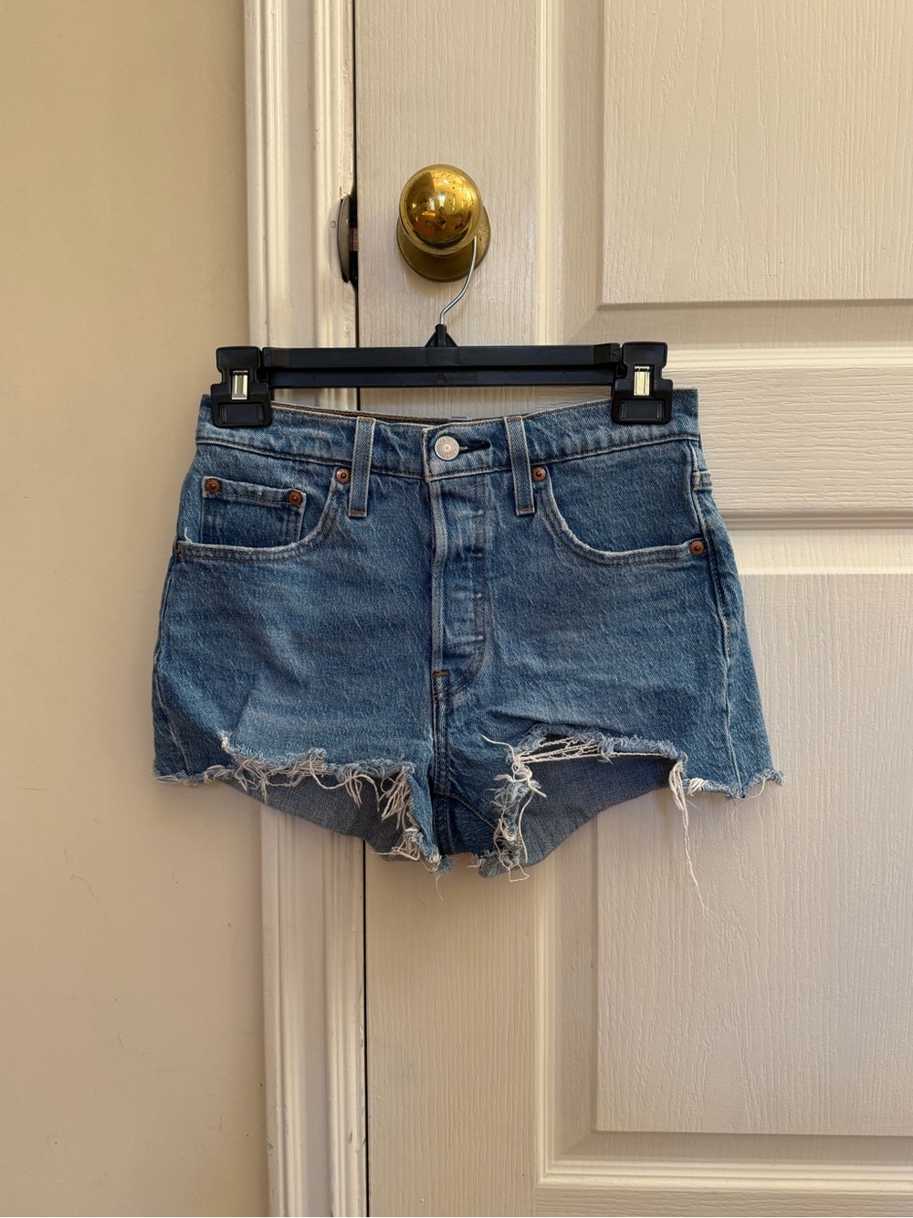 Levi’s 501s Women’s Distressed Hem Denim Shorts - Blue